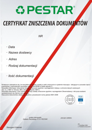 DIN 66399 Certyfikat Zniszczenia